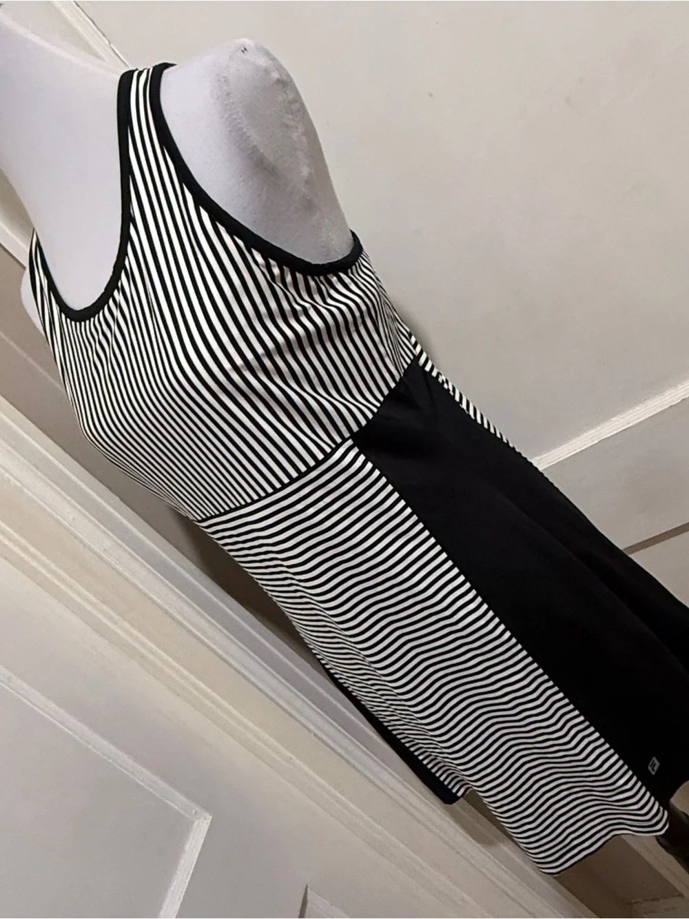 Fila Black & White Striped Panel Midi Dress Large